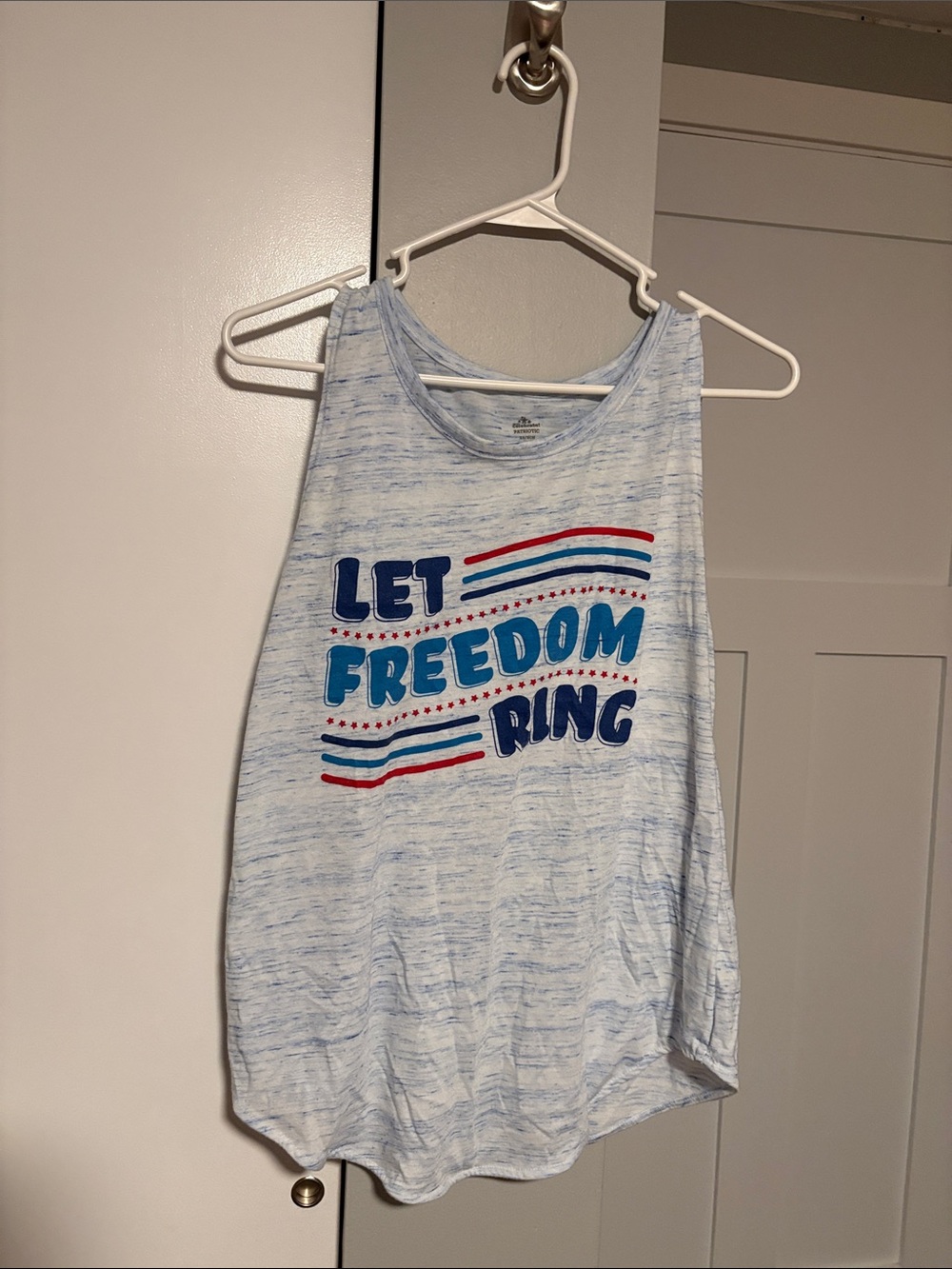 Graphic 'Let Freedom Ring' Light Blue Heather Tank Top